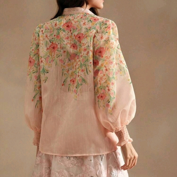 Vacation Style Lace Splice Print Women Blouse - Picture 4 of 4